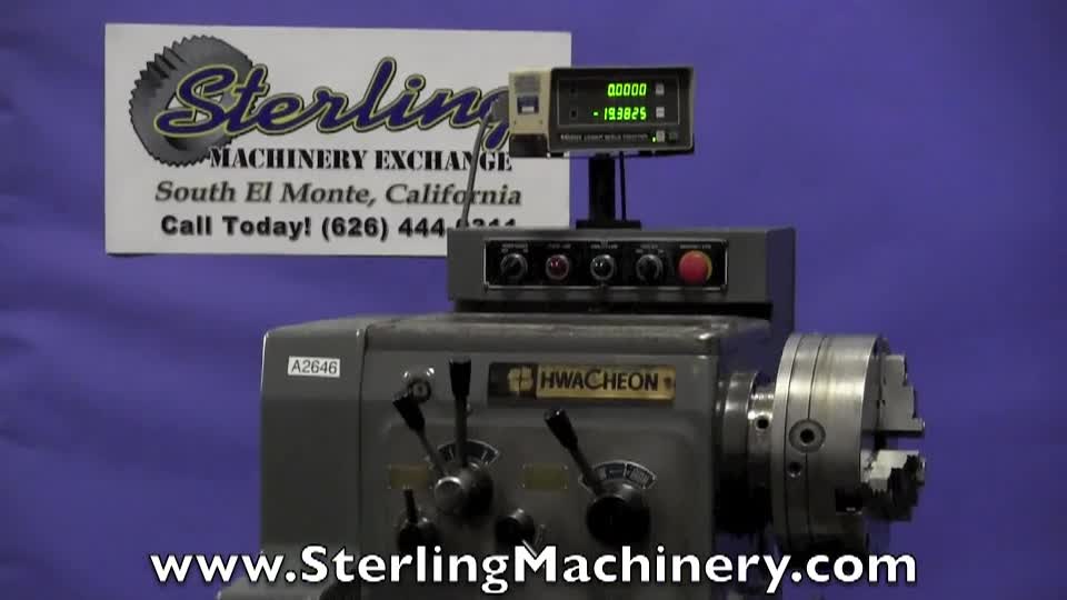 Hwacheon-18\"/27\" x 59\" Used Hwacheon Gap Bed Engine Lathe, Mdl. HL460, Dorian Quick Change Tool Post, Chuck Guard, Worklight, 12\" 3 Jaw Chuck, Mitutoyo Linear Scale Counter, Coolant System, Steady Rest, Bed Stop, Mitutoyo Single Axis Readout \"Linear Counter\",  Yea-01