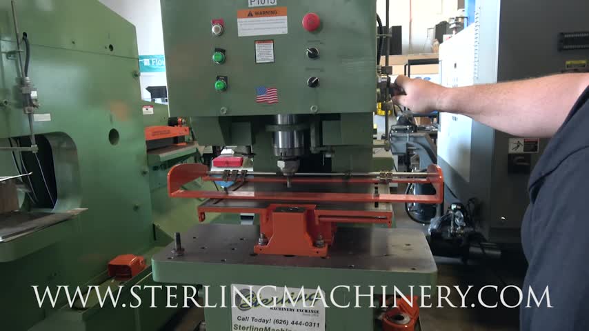 PIRANHA-140 TON USED PIRANHA HYDRAULIC DUAL OPERATIONAL IRONWORKER WITH TOOLING, MDL. PII140, PUNCH GAUGING TABLE WITH FENCE & SCALE, PUNCHES & DIES, 2- NOTCHING ATTACHMENTS, OVERSIZED PUNCH ASSEMBLY, #P1015-01