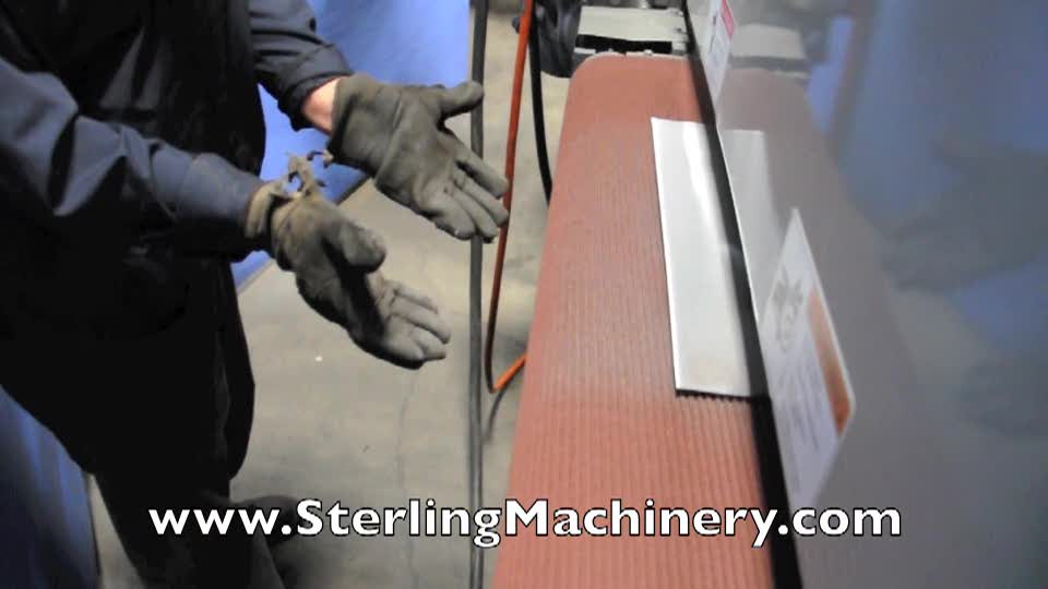 37" Used Timesaver Belt Grinder, Mdl. 137- 1HPMES, Wet Dust Collector, Electric Eye Tracking, Auto Air Tracking on Conveyor Belt, Air Disc Brakes (2003) #A1189