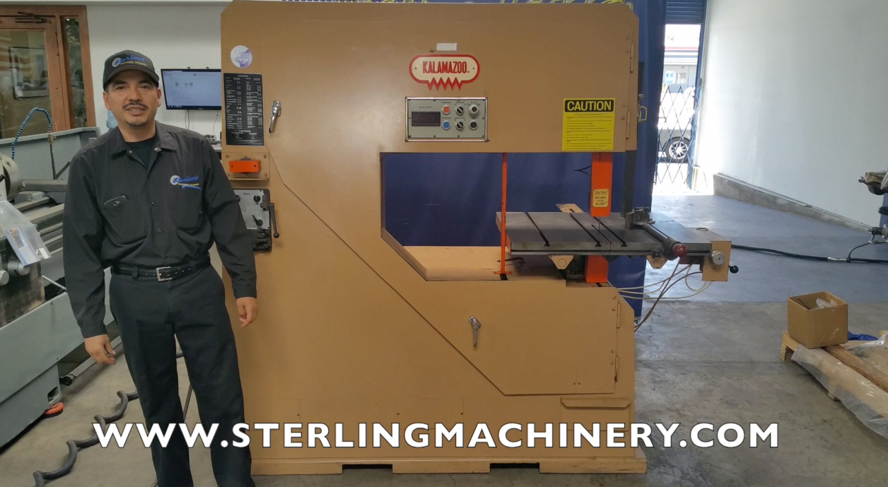 Kalamazoo-36 ' Se utiliza Kalamazoo velocidad variable vertical sierra de cinta, MDL. VS-36, Tabla de aire hidr�ulico de alimentaci�n, sistema de enfriamiento, Cuchilla Grinder, placa de cizalla, Cuchilla Soldador, indicador de velocidad, # A4287-01