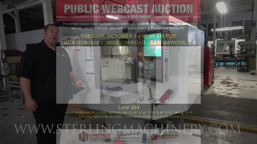 Haas-2009 HAAS SUPERMINI MILL 2 CNC VERTICAL MILL, S/N 1073933, 20" X, 16" Y, 14" Z, 40" X 14" TABLE, 15 HP SPINDLE, 10000 RPM, 40 TAPER, ONLY 1139 HOURS-01