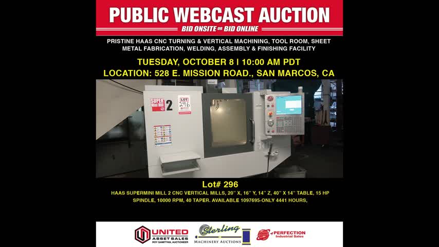 Haas-2012 HAAS SUPERMINI MILL 2 CNC VERTICAL MILL, S/N 1097695, 20-01