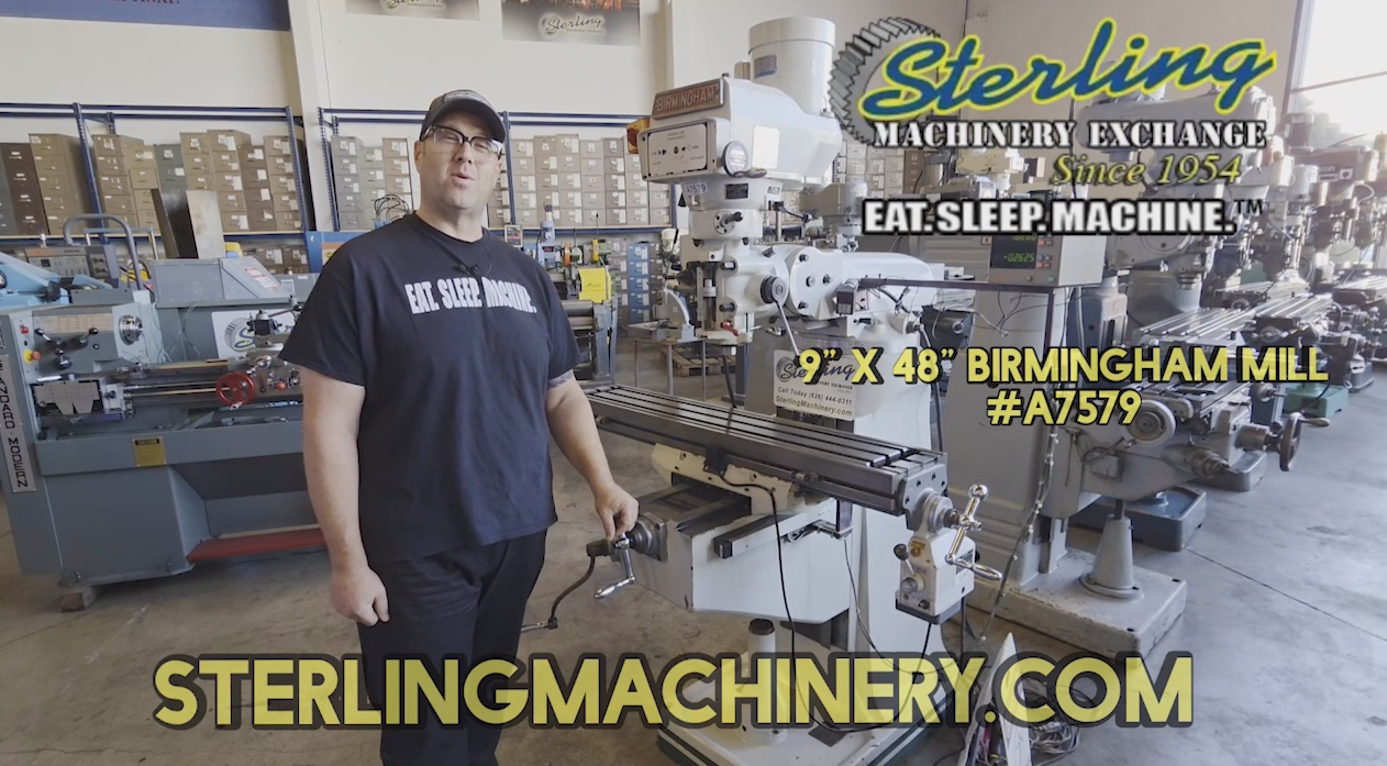 Birmingham-9" X 49" Used Birmingham Variable Speed Milling Machine, Table Power Feed, 2 Axis Digital Readout, One - Shot Lube, #A7579-01