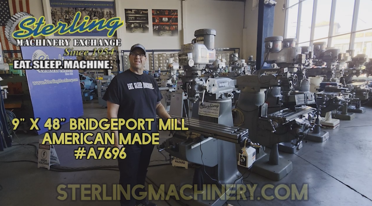 BRIDGEPORT-9" x 48" Used Bridgeport Variable Speed Vertical Milling Machine (American Made), Mdl. SERIES 1, One Shot Lube, Variable Speed, Scraped And Chrome Ways, Brand New Power Feed, 6" Machinist Vise, Scraped Table, Kurt Vise, #A7696-01