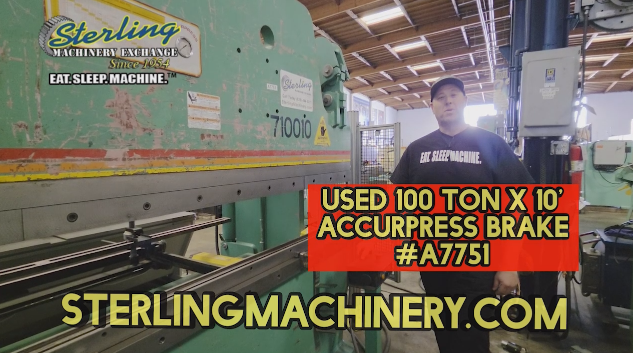 Accurpress-100 Tons x 10' Used Accurpress CNC Hydraulic Press Brake, Mdl. 710010, Safety Light Curtains, Emergency Stop Button, #A7751-01