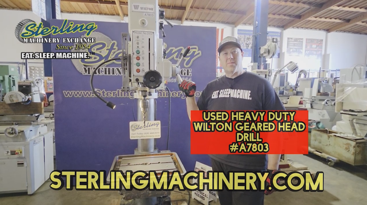 Wilton-20" Used Wilton Geared Head Heavy Duty Variable Speed Floor Drill Press, Mdl. 2402, Power Feed Gear Box fitted With An Electro Magnetic Clutch for Power Feed Engagement and Overload Protection, Oversized Base Is Precision Ground With T-slot For Added Versatility And Stability, Coolant  System, #A7803-01
